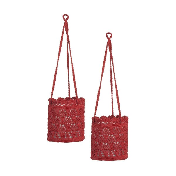 Heritage Lace 8 x 8 x 8 in. Mod Crochet Hanging Baskets, Ruby Red - Set of 2 MC-1080RR-S - main